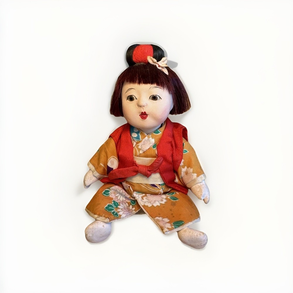 Vintage JAPANESE ICHIMATSU Gofun DOLL Silk Kimono Glass Eyes Cloth *See All Pics